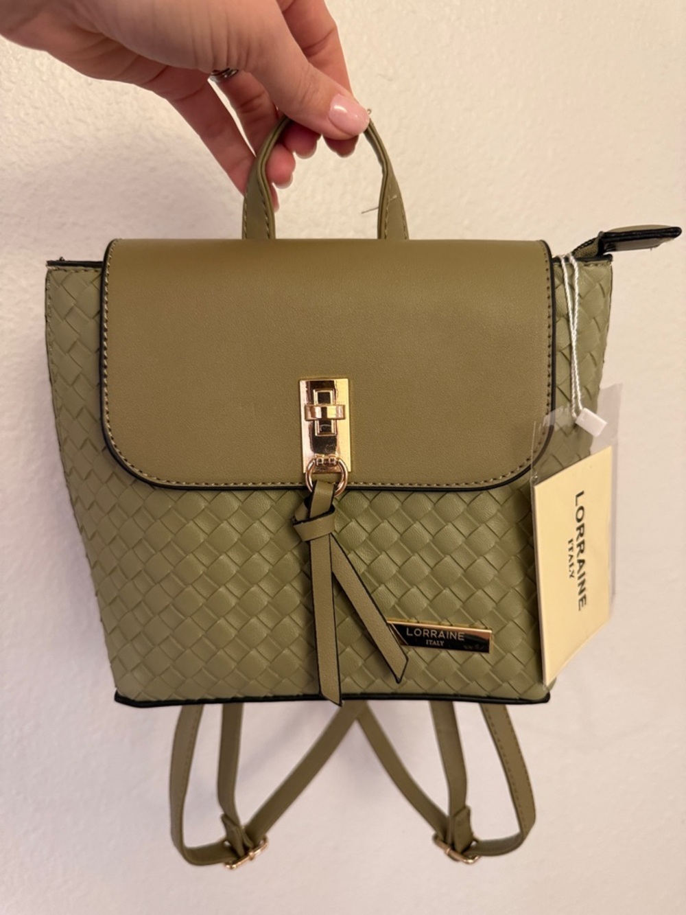 Woven Olive Mini Backpack